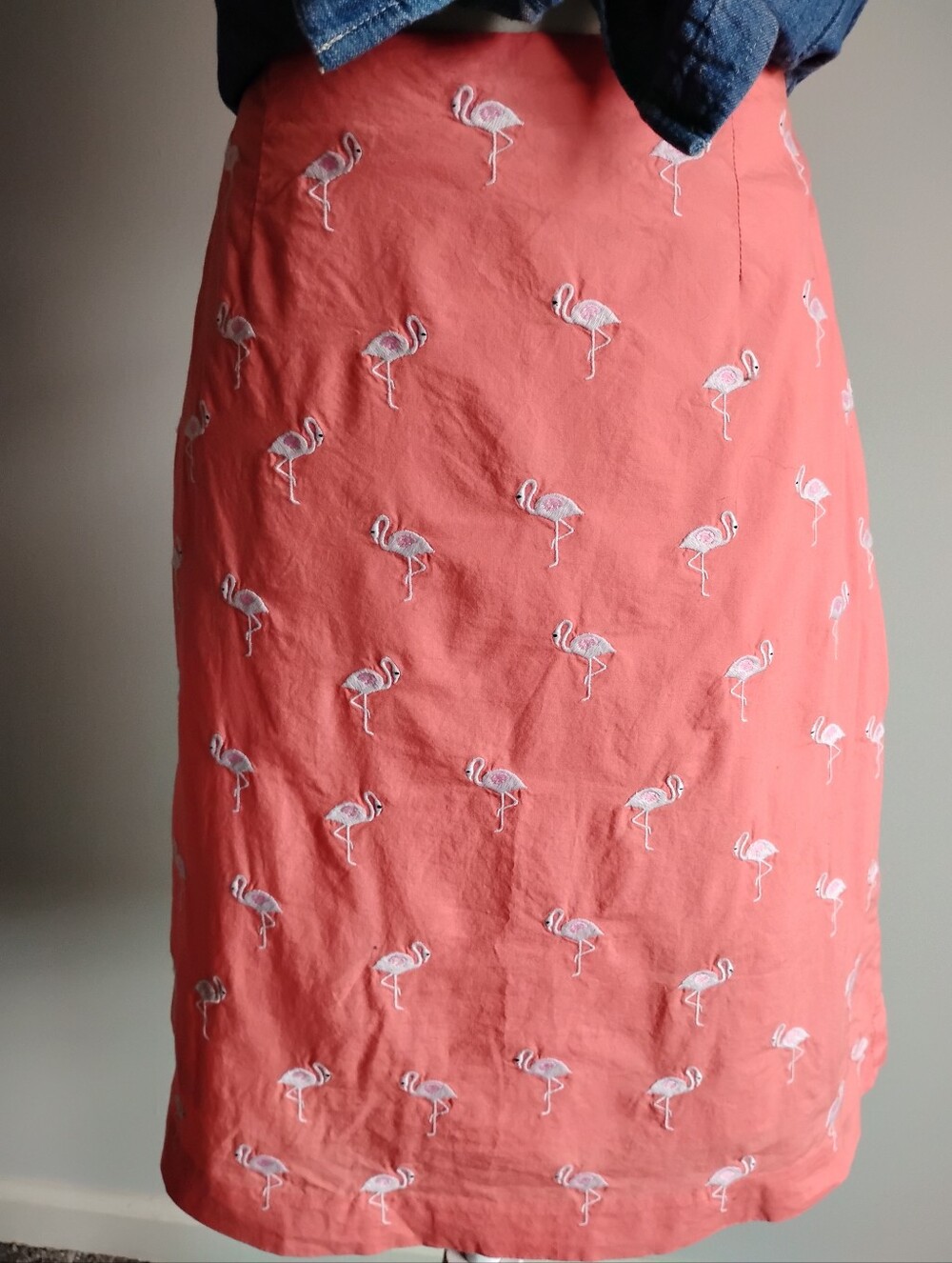 Talbots Vintage 90's Embroidered Flamingo Pencil Skirt Nantucket Red Size 2